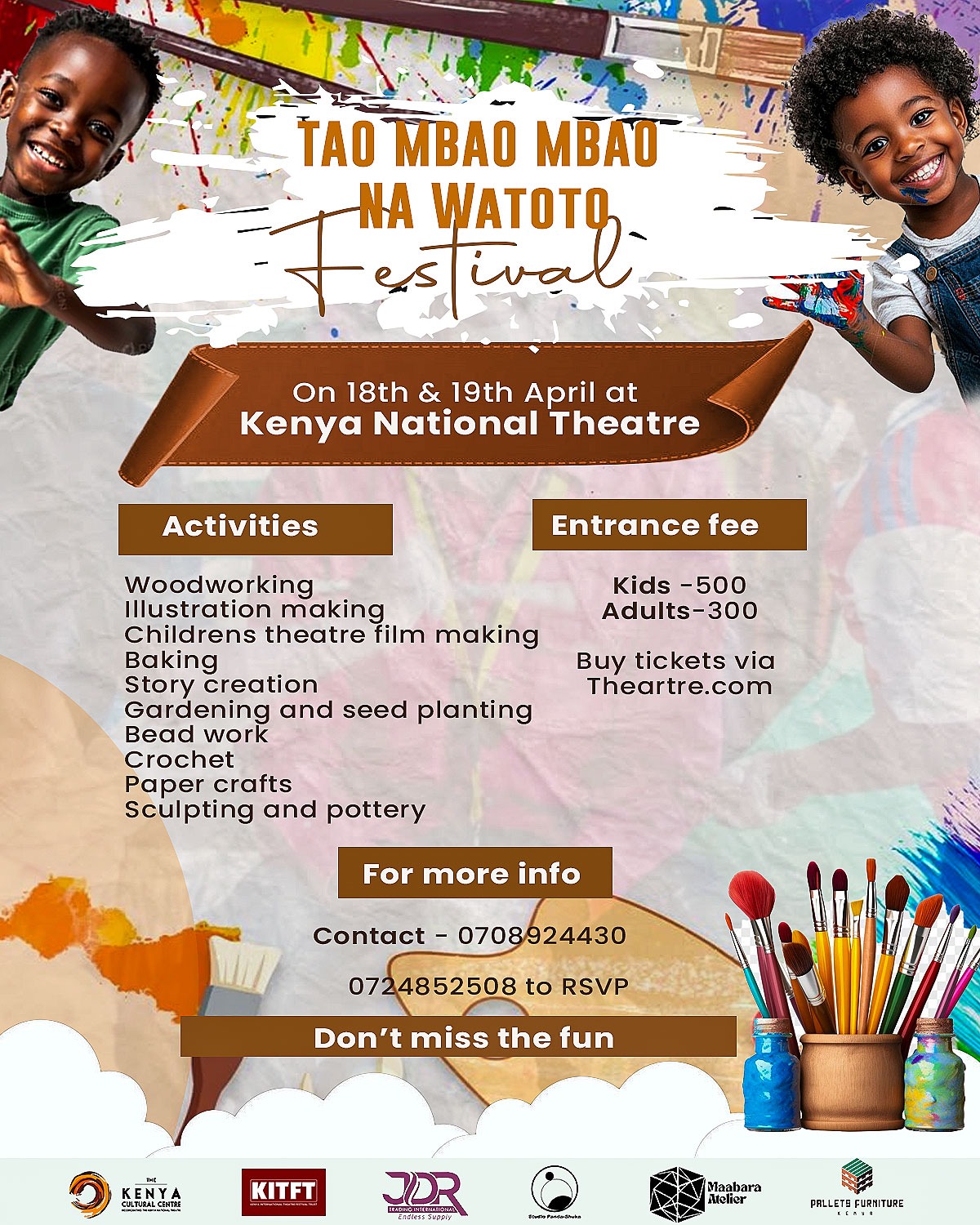 Tao Mbao Mbao Na Watoto Festival poster showing children's activities